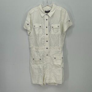 Women's Karl Lagerfeld Paris Cuffed Sleeve Romper in White, Size 12